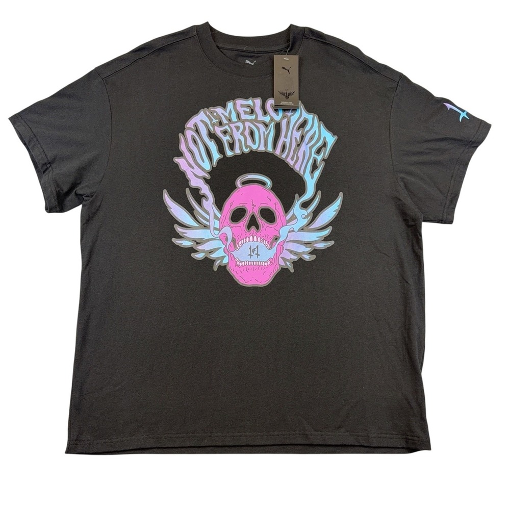 Puma Melo Reflections Shirt Mens Medium Black Not From Here Skull UFO 635605-01